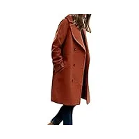 l9wei manteau long en peluche pour femme - Élégant - couleur unie - manteau d'hiver chaud - cardigan à revers - avec poches - mode trench-coat décontracté, rouge, xl