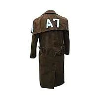 lp-facon vegas a7 ncr veteran ranger armor manteau long en daim pour homme, manteau en daim marron avec logo, s