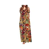 cherfly femme robe d'été casual longue Épaule dénudée manche courte avec poches (multicolore floral,xl)