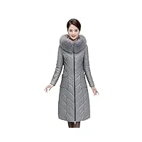 hcclijo manteau long en cuir véritable pour femme avec capuche, gris, xxxxxxl