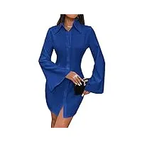 floerns robe tunique boutonnée à manches longues pour femme, bleu royal, taille xs