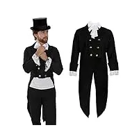 costume de style victorien pour homme - grande veste victorienne noire, poignets blancs à volants et nœud papillon - costume historique de la journée mondiale du livre