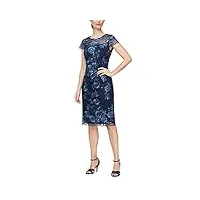 alex evenings robe fourreau courte pour femme - longueur genou - broderie florale, bleu marine bicolore., 48