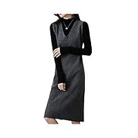 gilet long sans manches pour femme en tricot 100 % pure laine, dark gray, uk7 / 41eu / us8