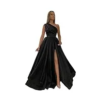 loyeloy robe de bal longue pour adolescentes, robe de soirée plissée en satin sexy fendue pour femme, noir, 54 plus
