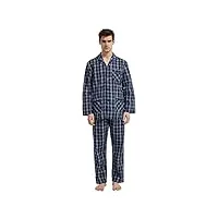 amaxer pyjama à manches longues en coton pour hommes，carré bleu violet,l
