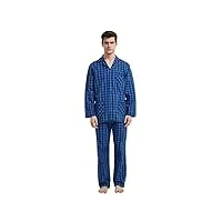 amaxer pyjama à manches longues en coton pour hommes，carré bleu foncé,m