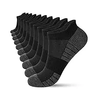 hiyato chaussettes de sport homme femme, lot de 10 paires socquette, sockettes running coton respirant(39-42,noir)