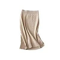 fulbhprint jupe crayon élégante en tricot torsadé 100 % cachemire pour femme, beige, 44