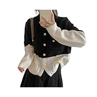 mgwye cardigan en tricot d'automne femmes noir col rond rétro bouton pull cardigans de poche