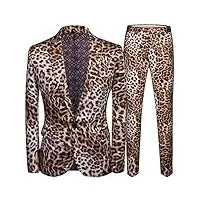 costume 2 pièces slim fit pour homme ensemble de pantalons blazer à revers cranté à un bouton ensembles de smoking de mariage Élégants imprimés léopard (leopard 3,l)