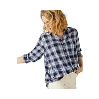 damart - chemise tunique À carreaux, femme, col chemisier, marine carreaux, manche longue