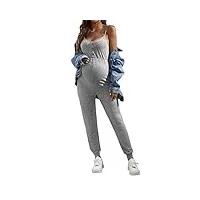 oyoangle combinaison de maternité en tricot côtelé pour femme avec boutons et bretelles spaghetti, gris clair, large