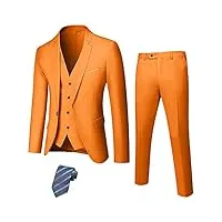hihawk costume 3 pièces pour homme en tissu extensible, coupe ajustée, un bouton, veste, pantalon avec cravate., orange, tailee xs