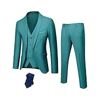 hihawk costume 3 pièces pour homme en tissu extensible, coupe ajustée, un bouton, veste, pantalon avec cravate., vert, xx-large