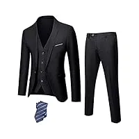 hihawk costume 3 pièces pour homme en tissu extensible, coupe ajustée, un bouton, veste, pantalon avec cravate., noir, taille s