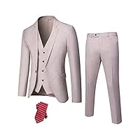 hihawk costume 3 pièces pour homme en tissu extensible, coupe ajustée, un bouton, veste, pantalon avec cravate., beige, taille s