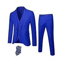 hihawk costume 3 pièces pour homme en tissu extensible, coupe ajustée, un bouton, veste, pantalon avec cravate., saphire, tailee xs