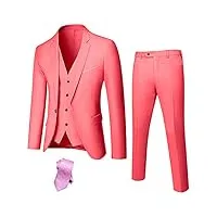 hihawk costume 3 pièces pour homme en tissu extensible, coupe ajustée, un bouton, veste, pantalon avec cravate., rose, taille xl