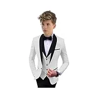 costume formel à revers châle pour garçons - veste 3 pièces - gilet - pantalon - costume de fête pour garçons - costume de mariage pour enfants, blanc, 12 ans