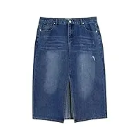 s.lemon jupe en jean, femme taille haute évasée midi denim jeans jupe avec fente bleu xl