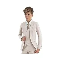 costume formel 3 pièces pour garçons - veste à revers en pointe - pantalon - costume de fête pour garçons - costume de mariage pour enfants, beige, 14 ans