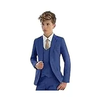 costume formel 3 pièces pour garçons - veste à revers en pointe - pantalon - costume de fête pour garçons - costume de mariage pour enfants, bleu, 12 ans