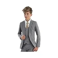 costume formel 3 pièces pour garçons - veste à revers en pointe - pantalon - costume de fête pour garçons - costume de mariage pour enfants, gris, 14 ans