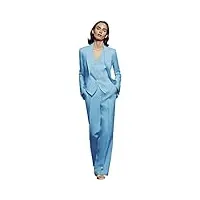 botong - costume 3 pièces pour femme, coupe droite, avec col à revers, style formel - pour le travail, bleu, xl