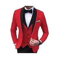 costume slim Élégant 3 pièces pour hommes ensembles de blazer de bal à un bouton à revers châle ensemble de pantalons de gilet de veste de mariage décontracté (rouge,s)