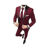 costume slim fit 3 pièces pour hommes ensemble veste et pantalon blazer de couleur unie costumes de bal de noce châle revers smoking (rouge,4xl)