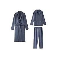 pyjama 3 pièces pour homme, chemise de nuit col châle pyjama en modal avec robe longue,8306,xxl