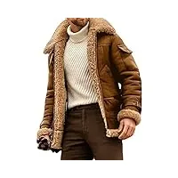 qqkkzx 2023 nouvelle veste en cuir volante élégante camel for hommes, veste de bombardier b3, veste d'hiver en polaire chaude for hommes manteau vintage en cuir de moto (color : brown, size : 5xl)