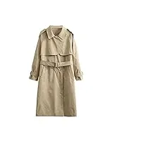 wokas manteau surdimensionné pour femmes, ceinture solide, tunique élégante, revers à manches longues, coupe courte, coupe-vent, marée (couleur : kaki, taille : l)