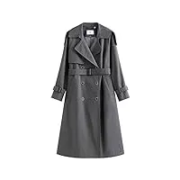 wokas manteau oversize retourné, trench à manches complètes, taille haute, manteaux à simple boutonnage solides pour le bureau dame décontractée printemps (couleur : gris, taille : xs)
