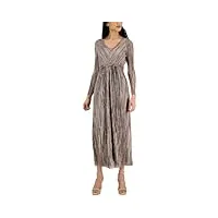 anne klein robe longue plissée à col en v pour femme, rose poudré/blanc, 34