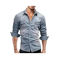 chemise en jean à manches longues pour homme bleu clair taille xxl