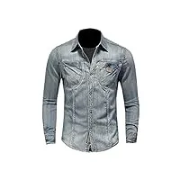 chemise en jean de printemps pour hommes à revers à manches longues rétro mince bleu rue, veste mince décontractée, bleu 3xl