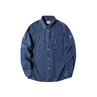 chemise rayée pour homme jacquard à manches longues chemise en jean automne chemise en coton pour homme bleu clair xxl