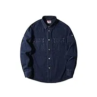 chemise rayée pour homme jacquard à manches longues chemise en jean d'automne chemise en coton pour homme bleu foncé s