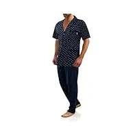 sesto senso pyjama boutons Élégant homme 100% coton chemise manches courtes pantalon long m2 m bleu marine