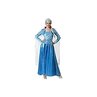 atosa déguisement princesse magique de glace femme adulte bleu ciel robe longue avec couche semi transparent elsa frozen fête carnaval halloween xs-s