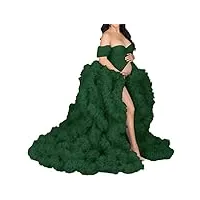 robe de chambre longue à épaules dénudées pour séance photo de maternité, robe longue en tulle bouffant, robe transparente pour femme, vert émeraude, 3xl grande taille