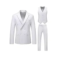 ensemble de costume slim fit 3 pièces pour hommes veste unie à double boutonnage pantalon gilet ensembles de blazer de robe de soirée de mariage vintage (blanc,l)