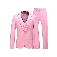 costume 3 pièces slim fit pour homme ensemble veste et pantalon à revers cranté à un bouton ensembles de costumes de blazer d'affaires de mariage solides (rose,l)