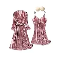 tjlss velours 2 pcs robe de mariée de mariée ensemble automne et hiver sexy dos nu halter top femme pyjama peignoir robe (color : roze, size : l)