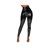 royaux femmes maigre latex faux cuir moulante pantalon collants pantalon dames mince taille haute sexy leggings (noir m)