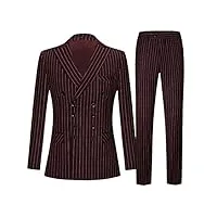 costume 2 pièces vintage pour homme - rayures noires et rouges - coupe ajustée - grand costume de marié - bordeaux - taille s
