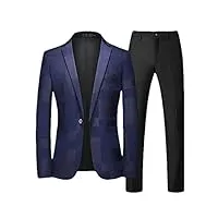 costume d'affaires 2 pièces pour hommes, blazers et pantalons de couleur unie, bleu, taille asiatique 6xl