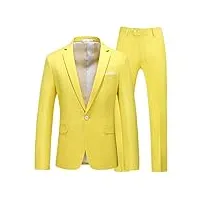 ensemble 2 pièces pour homme avec pantalon formel business mariage scène smoking groomsman costumes jaune citron asie xl 59 à 65 kg